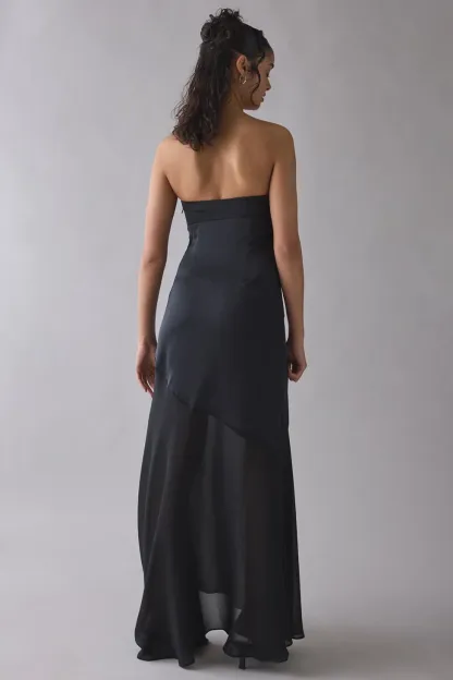 UO Sky High Sheer Illusion Asymmetric Maxi Dress - Black