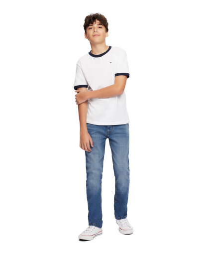 Tommy Hilfiger Boys' 2T-7 Contrast Trim Embroidered Logo Ken T-Shirt - White