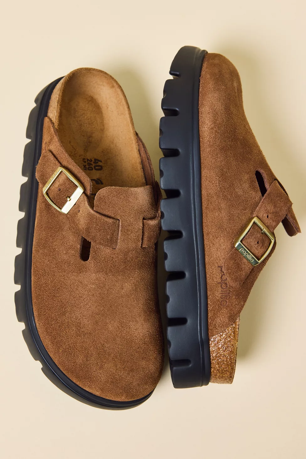 Birkenstock Women's Boston Chunky Suede Clogs - Dark Tea/ Black