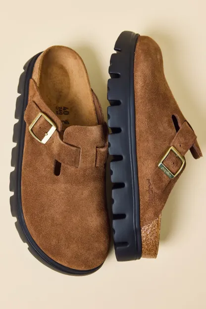 Birkenstock Women's Boston Chunky Suede Clogs - Dark Tea/ Black