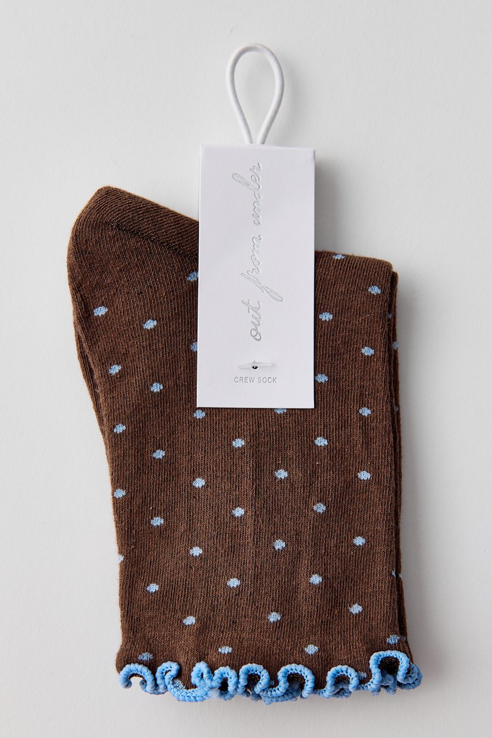 Out From Under Lettuce-Edge Polka Dot Socks - Brown + Blue Polka Dot