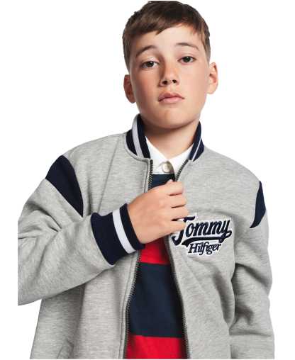 Tommy Hilfiger Boys' 8-20 Zip-Up Logo Bomber Jacket - Gray Heather