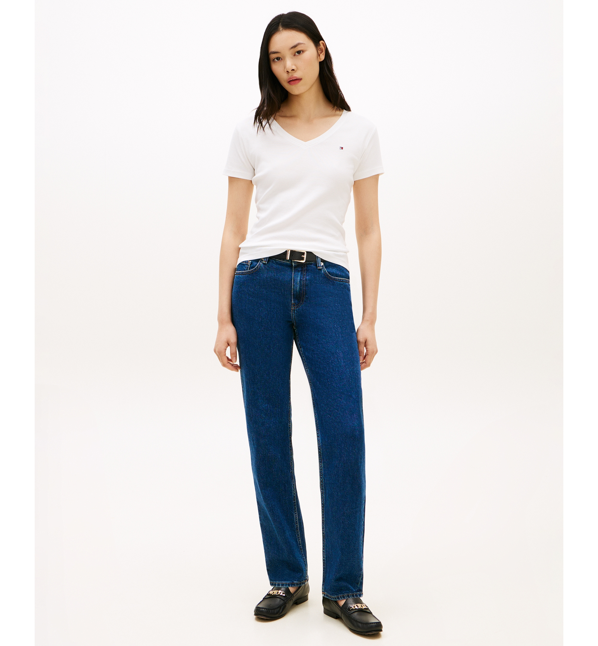 Tommy Hilfiger Women's Rib Slim V-Neck Short-Sleeve T-Shirt - Ecru