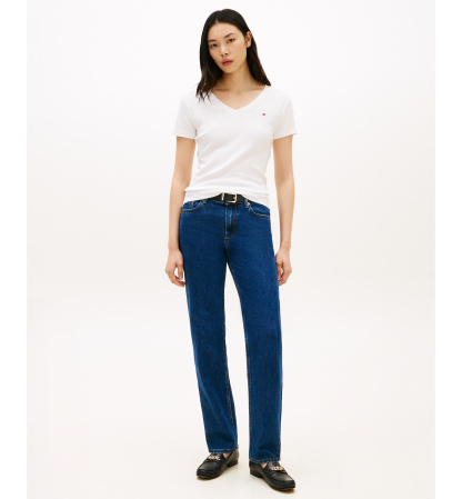 Tommy Hilfiger Women's Rib Slim V-Neck Short-Sleeve T-Shirt - Ecru