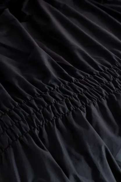 Prairie Ruched Cotton Percale Duvet Cover - Charcoal