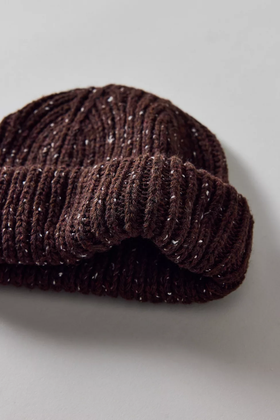 Marled Wool-Blend Short Roll Ribbed Knit Beanie - Chocolate