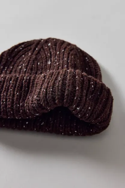 Marled Wool-Blend Short Roll Ribbed Knit Beanie - Chocolate
