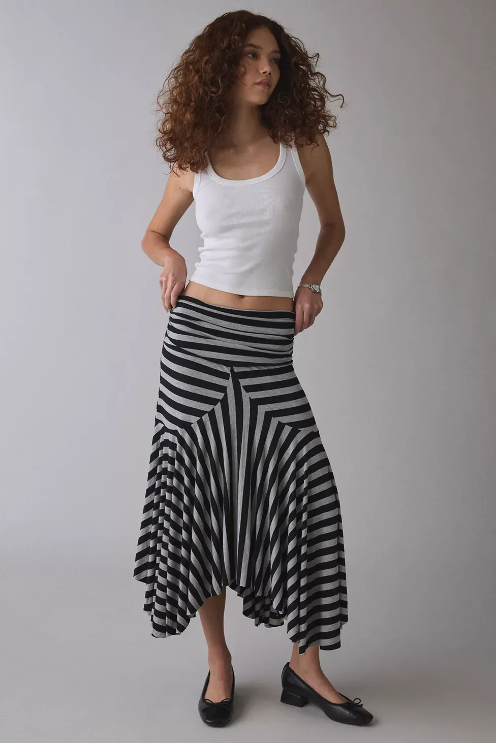 Kimchi Blue Jessica Asymmetric Low-Rise Midi Skirt - Black Multi