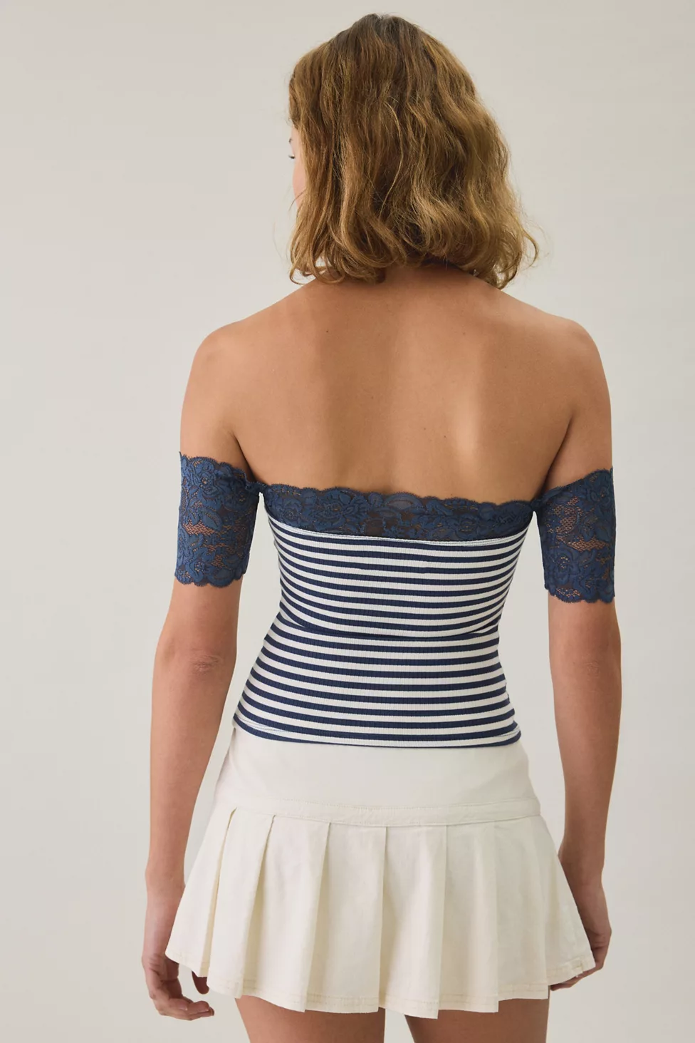 Kimchi Blue Noa Lace Trim Off-The-Shoulder Top - Navy