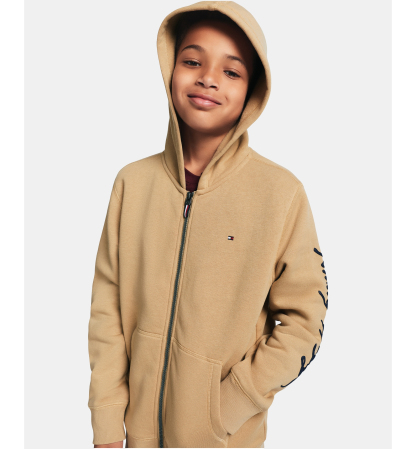 Tommy Hilfiger Boys' 8-20 Signature Full Zip Kangaroo-Pocket Cotton-Polyester Blend Zip Hoodie - Incense