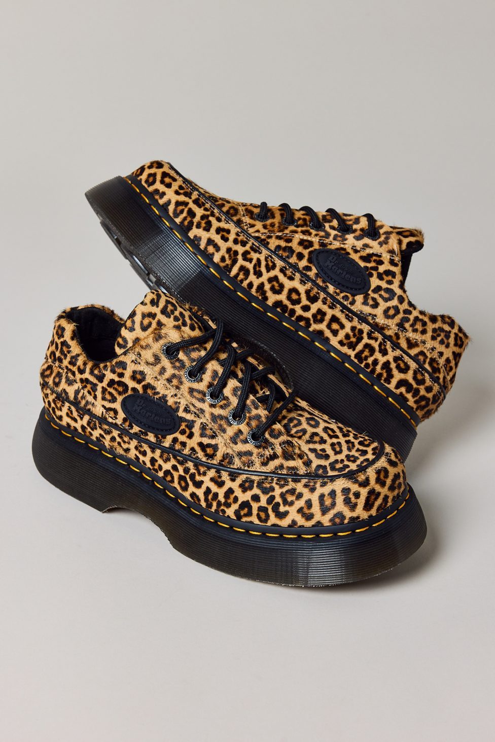 Dr. Martens Women's Buzz Leopard Print 5-Eye Shoes - Light Tan Mini Leopard