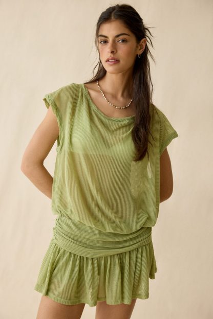 Out From Under Aruba Sheer Mesh Off-Shoulder Romper - Olive