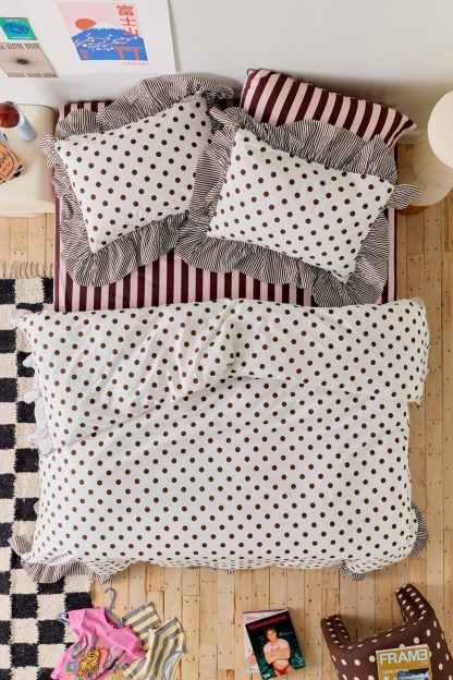 Elaine Ruffle Printed Cotton Percale Duvet Cover - Cocoa
