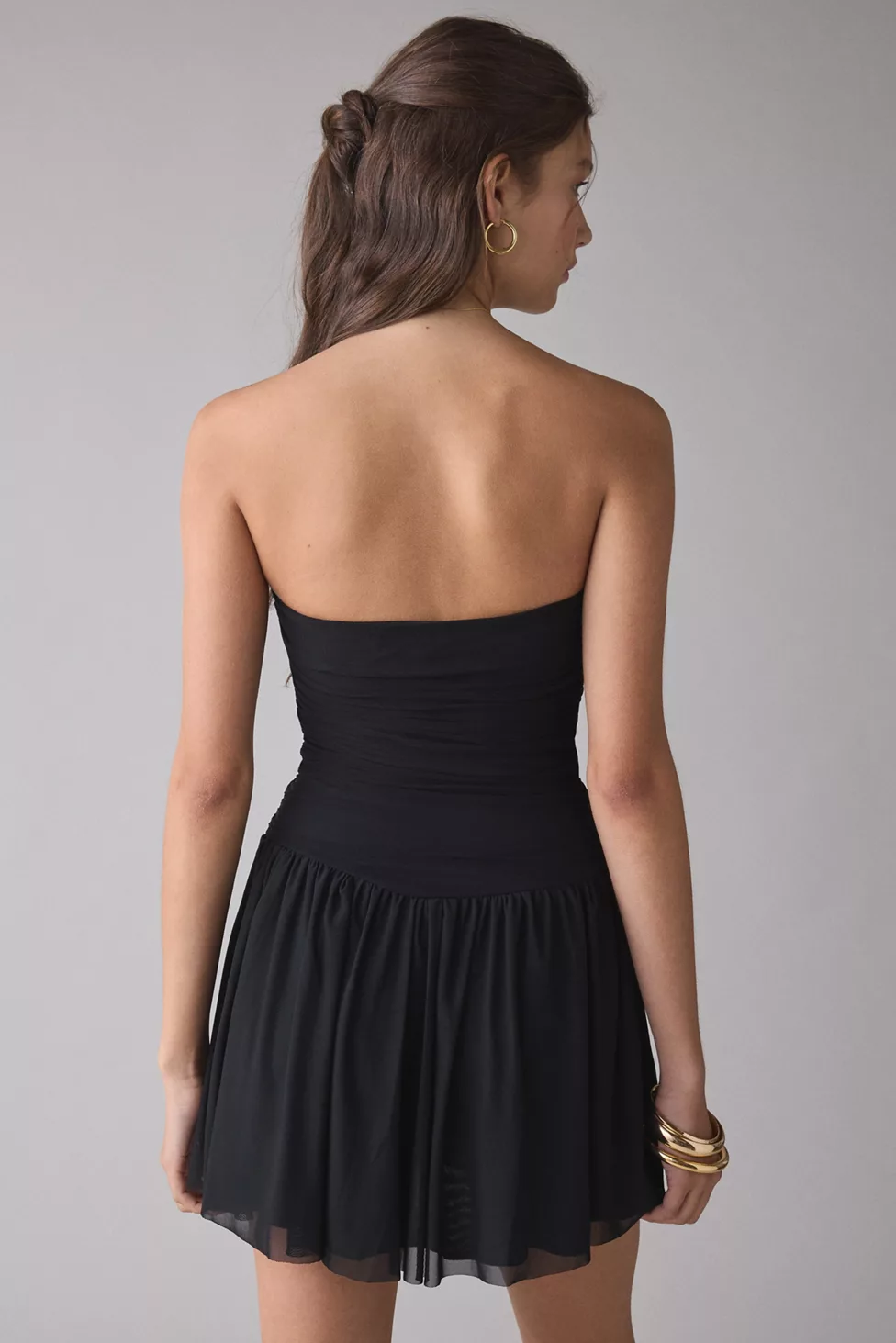 UO Modern Mesh Basque Waist Strapless Mini Dress - Black