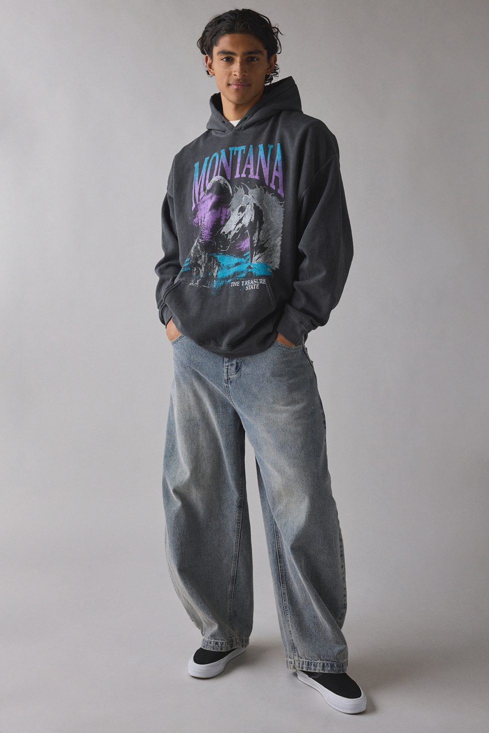 Montana Treasure State Graphic Hoodie Sweatshirt - Washed Black