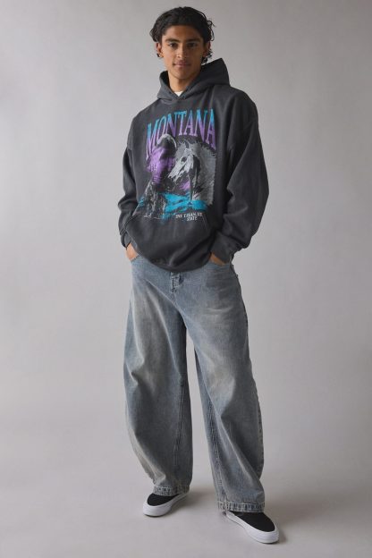 Montana Treasure State Graphic Hoodie Sweatshirt - Washed Black