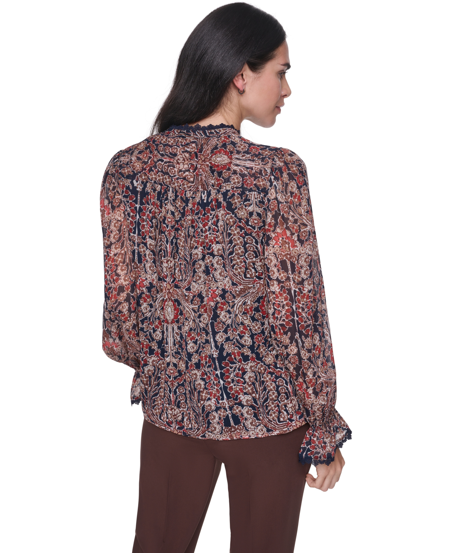 Tommy Hilfiger Women's Lace Long-Sleeve Blouse - Midnight/ Khaki