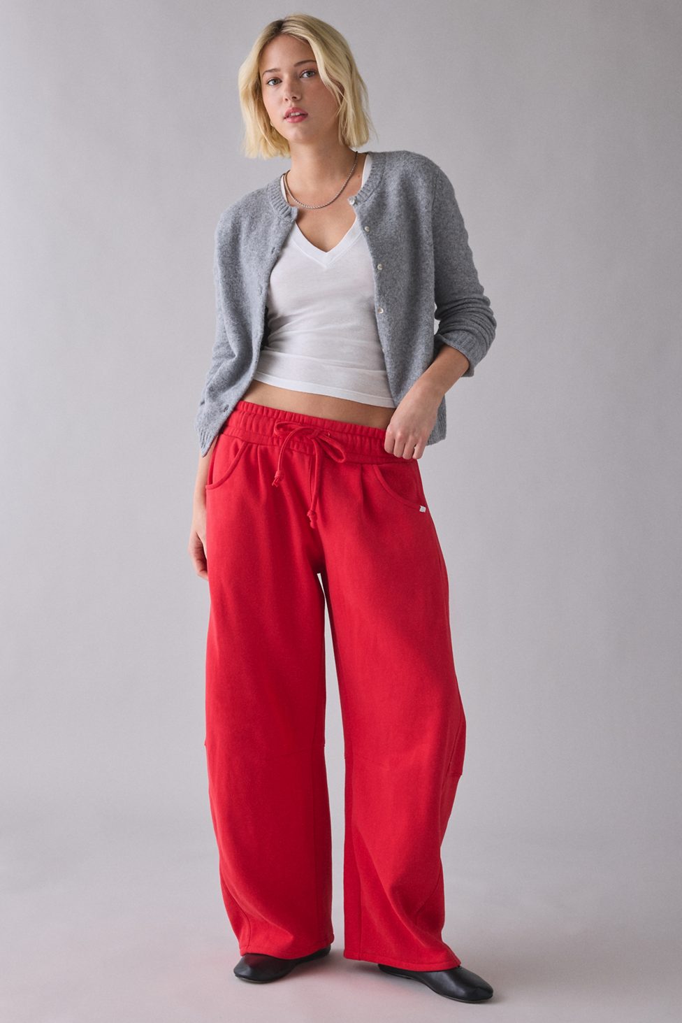 Out From Under Essential Barrel Leg Full Length Sweatpants - High Risk Red