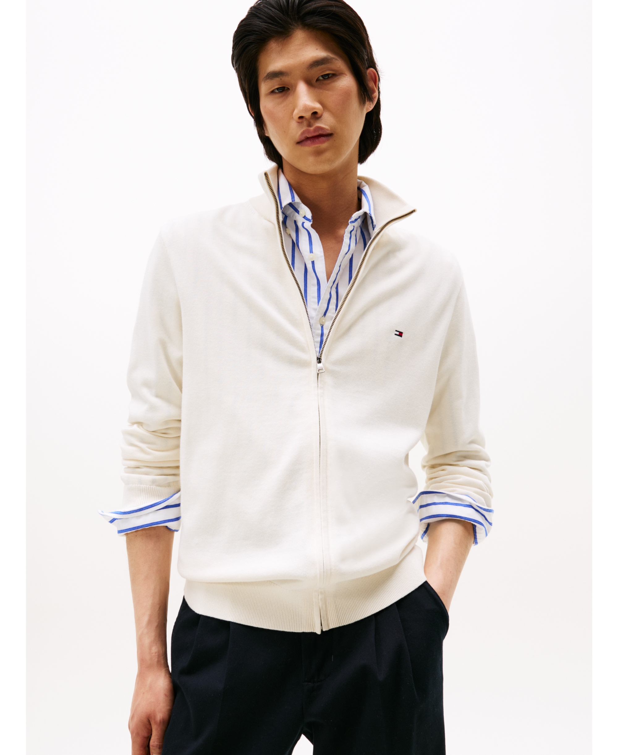 Tommy Hilfiger Men's Essential Zip-Thru Sweater - Ivory Petal