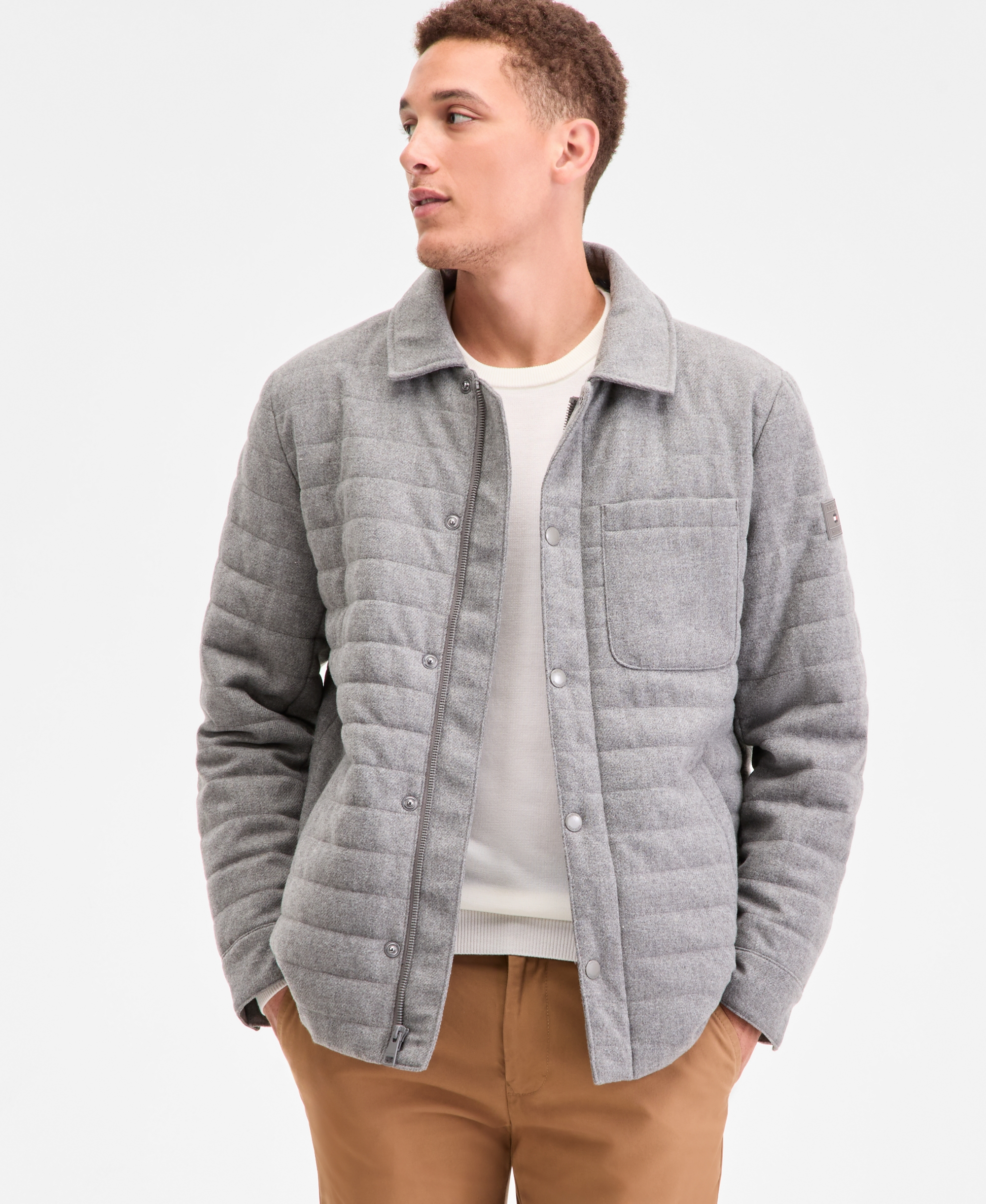 Tommy Hilfiger Men's Quilted Shirt Jacket - Heather Grey