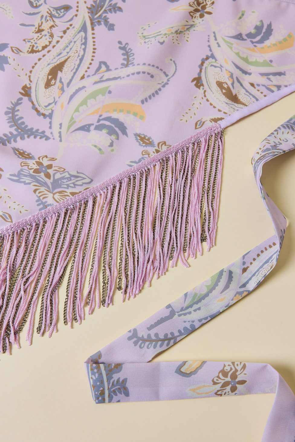 Fringe Trim Triangle Scarf - Lilac