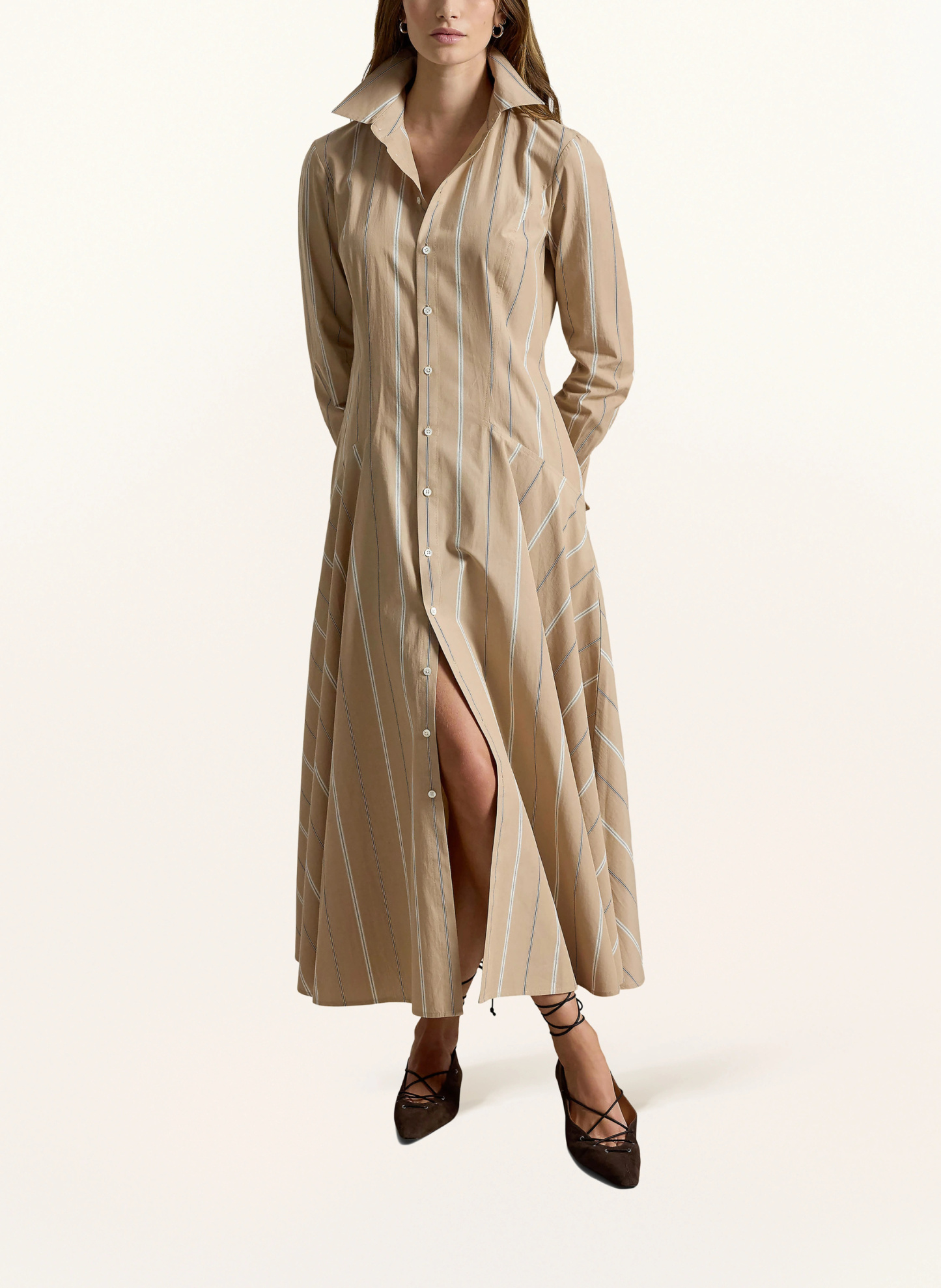 POLO RALPH LAUREN Hemdblusenkleid – BEIGE / DUNKELGRAU / WEISS