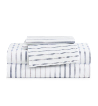 Tommy Hilfiger Printed 200-Thread Count Cotton Percale Sheet Set - Joshua Tree Stripe Blue