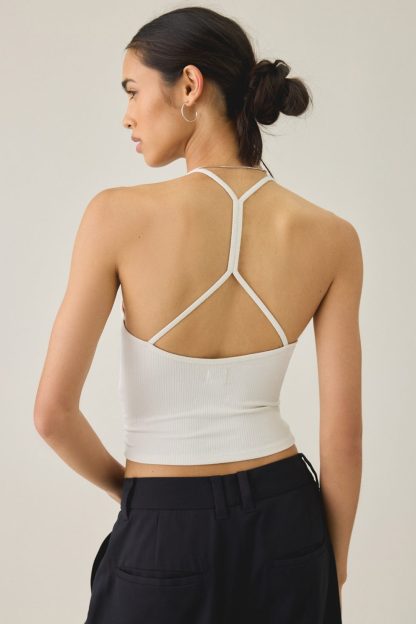 BDG Hold Me Tight Ribbed Racerback Cropped Cami - White