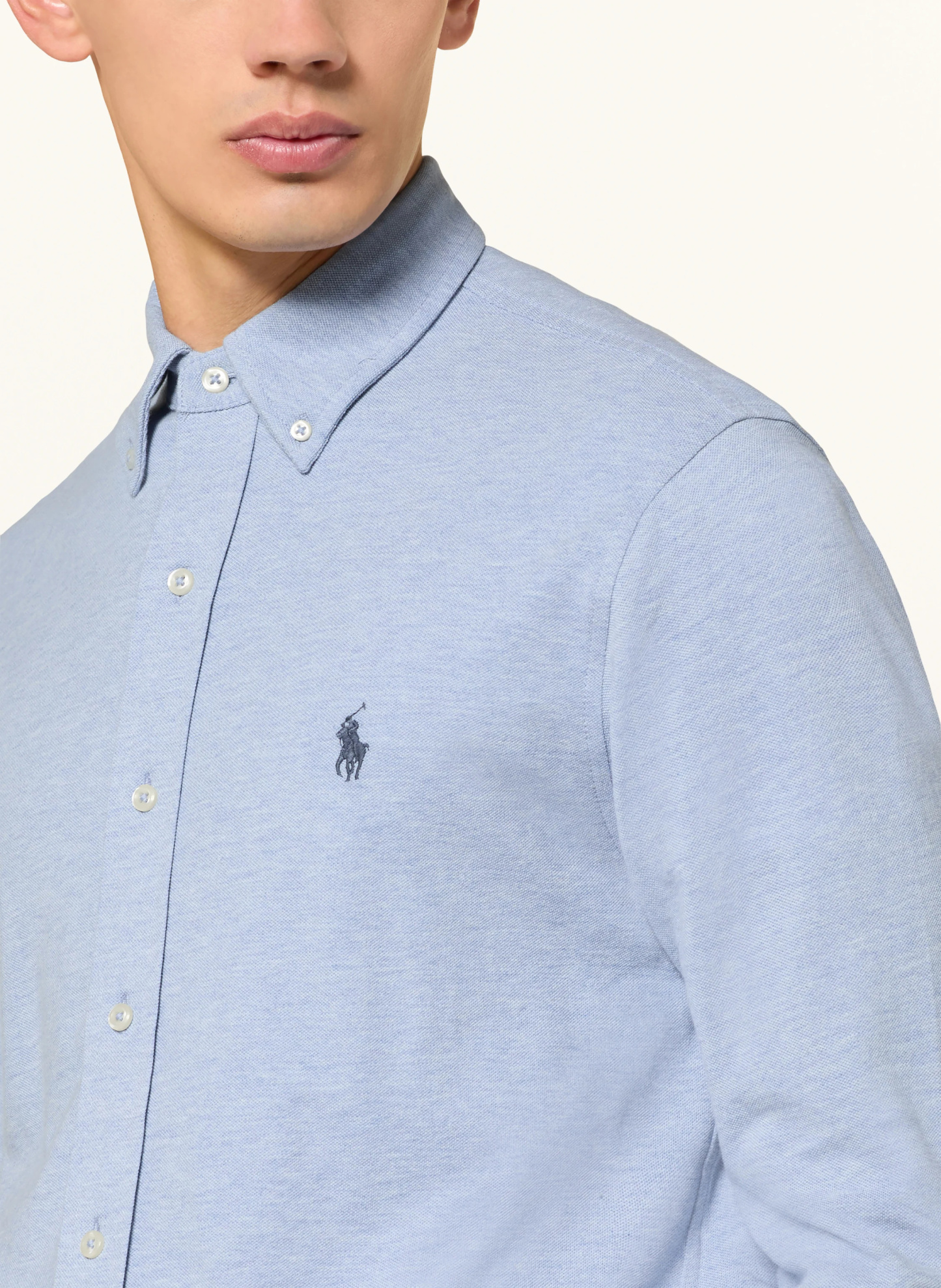 POLO RALPH LAUREN Piqué-Hemd Custom Fit – HELLBLAU / DUNKELBLAU