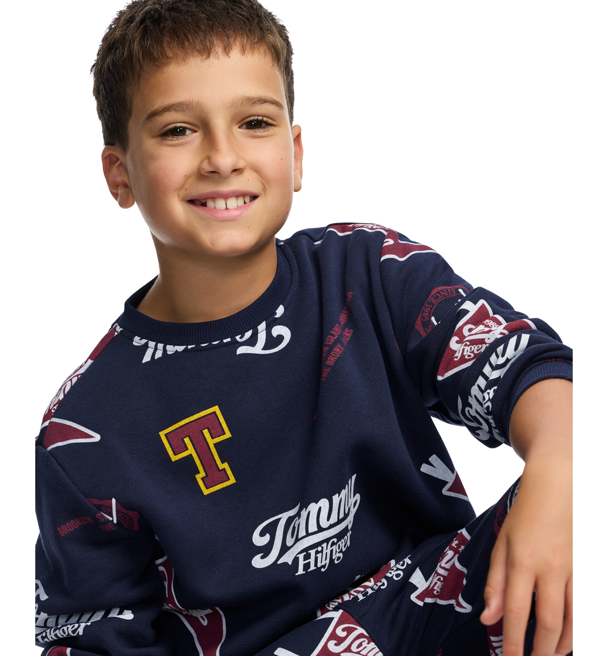 Tommy Hilfiger Boys' 8-20 Collegiate Allover Print Crew Relaxed-Fit Sweatshirt - Navy Blazer