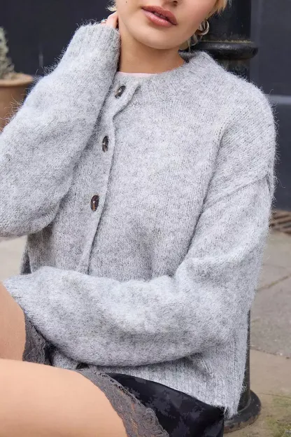 UO Hudson Fuzzy Cardigan - Grey