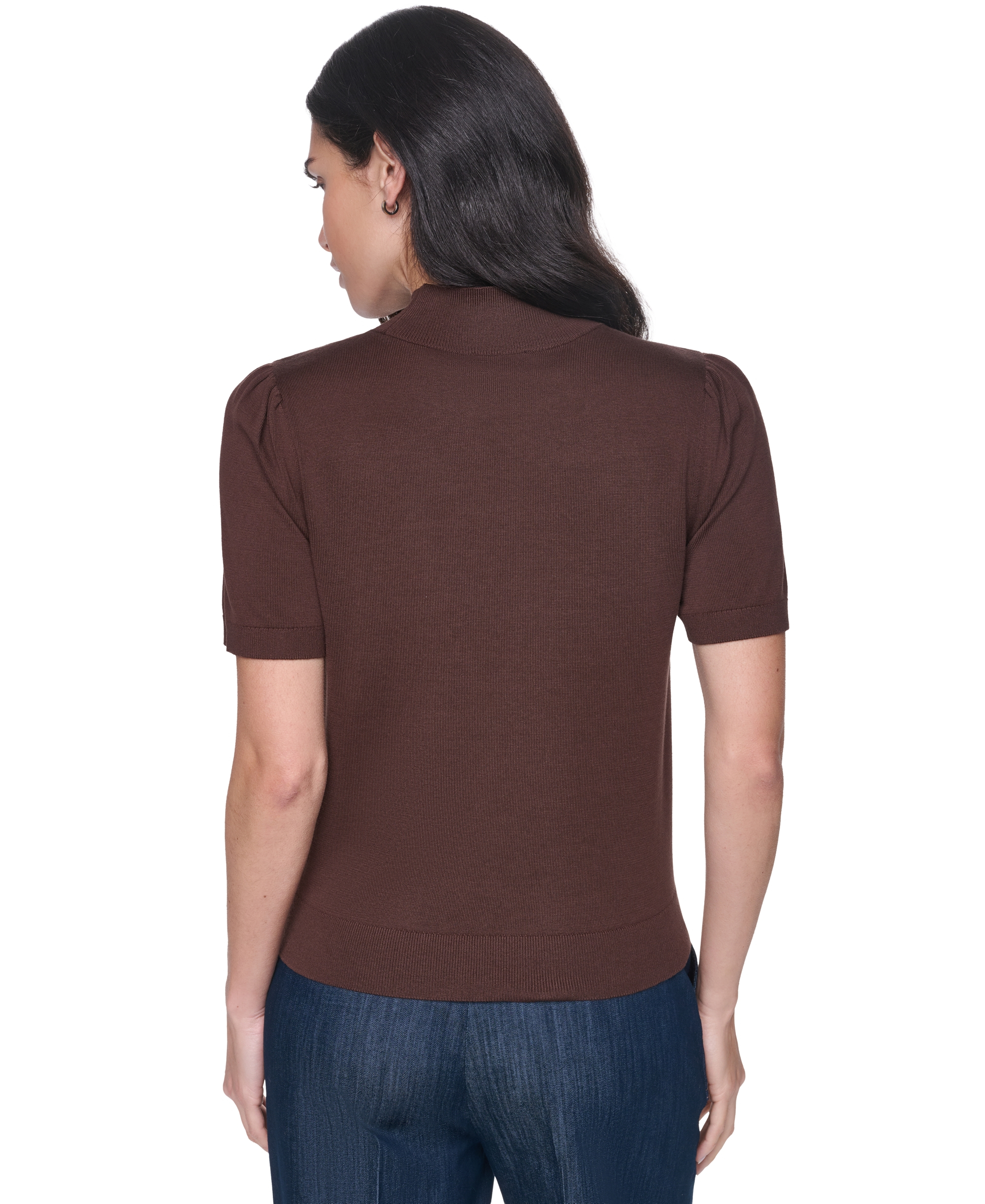 Tommy Hilfiger Women's Short-Sleeve Mock-Neck Puff-Sleeve Sweater - Chicory