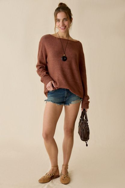 UO Nola Oversized Off-The-Shoulder Sweater - Dark Brown