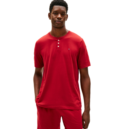 Tommy Hilfiger Men's Classic-Fit Short-Sleeve Solid Henley T-Shirt - REGATTA RED