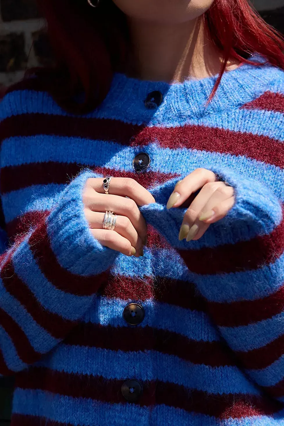 UO Hudson Fuzzy Cardigan - Blue Multi