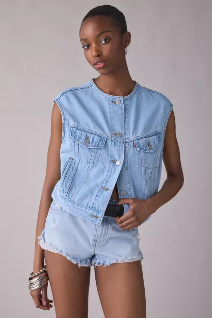 Levi’s® '90s Shrunken Collarless Denim Vest - Of Course Top- Medium Wash