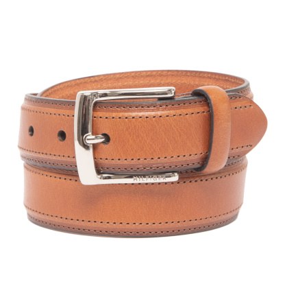 35MM Tommy Hilfiger Men’s Stitched Classic Dress Leather Belt - Cognac