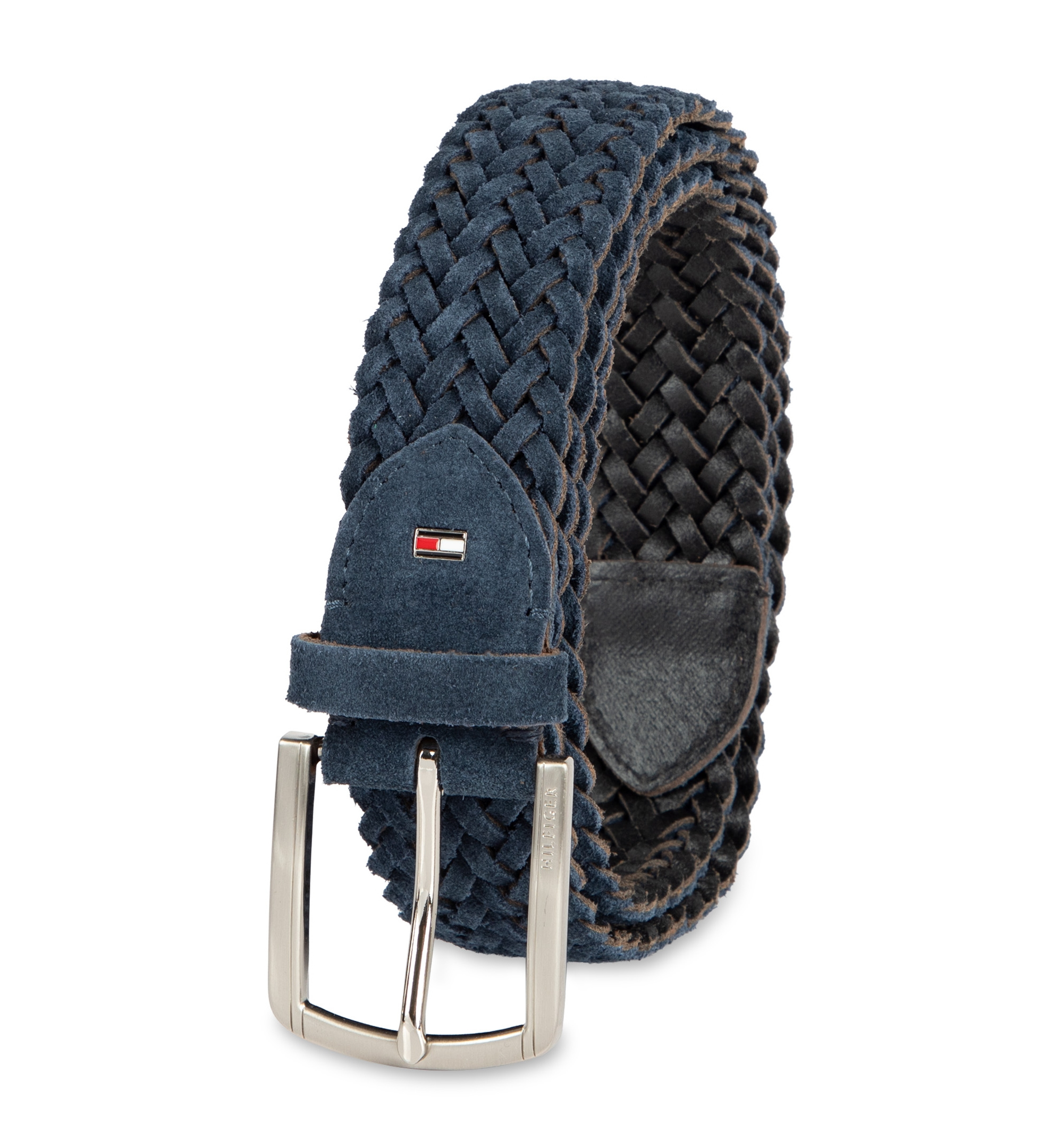35MM Tommy Hilfiger Men's Suede Braided Silver-Tone Finish Belt - Navy