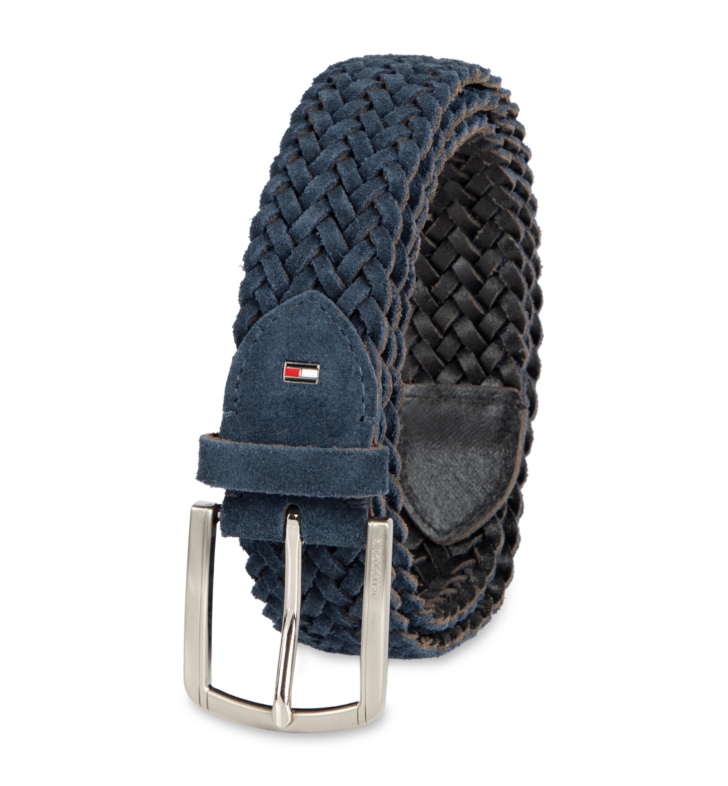 35MM Tommy Hilfiger Men's Suede Braided Silver-Tone Finish Belt - Navy