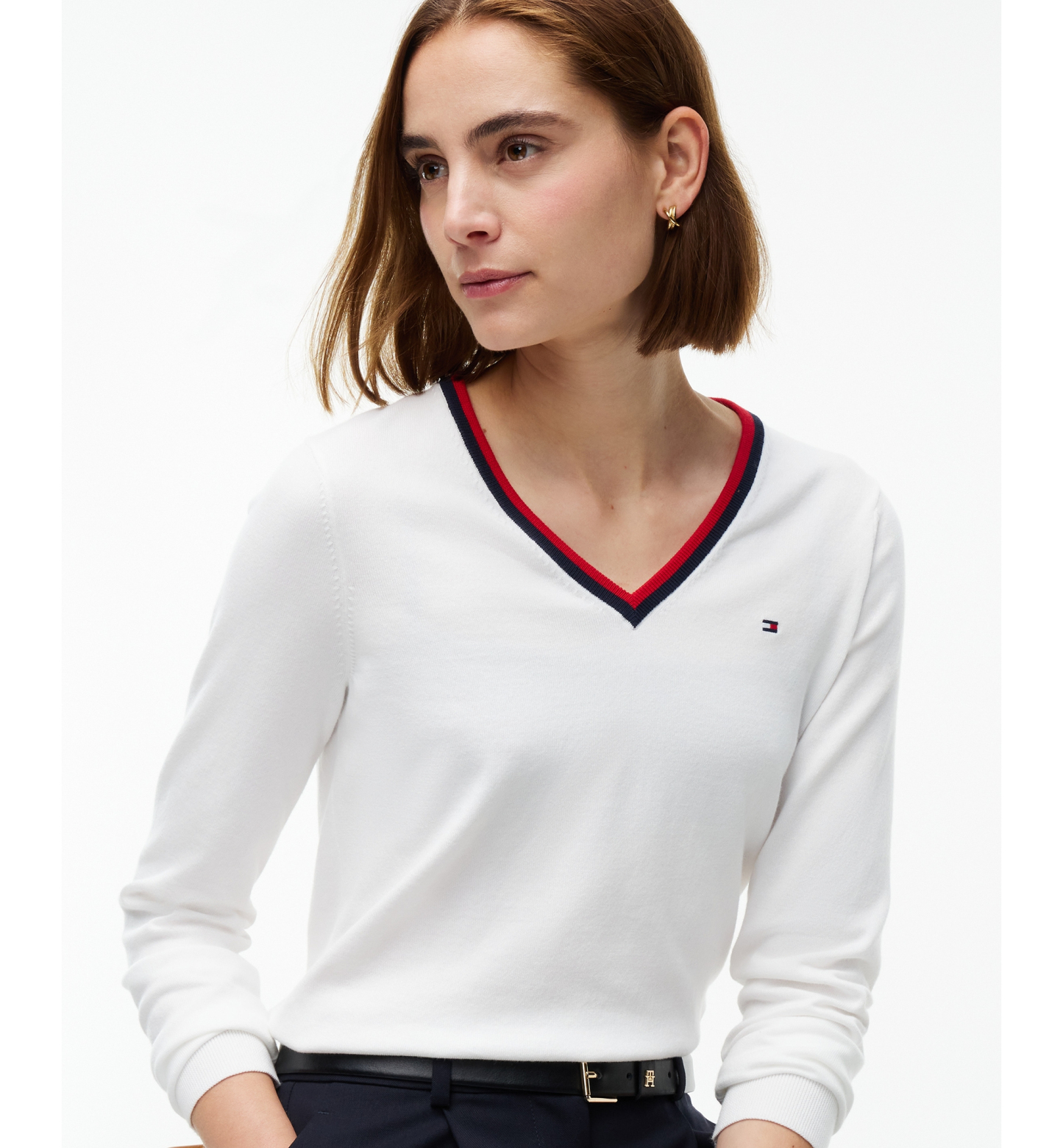 Tommy Hilfiger Women's V-Neck Long-Sleeve Sweater - Ecru