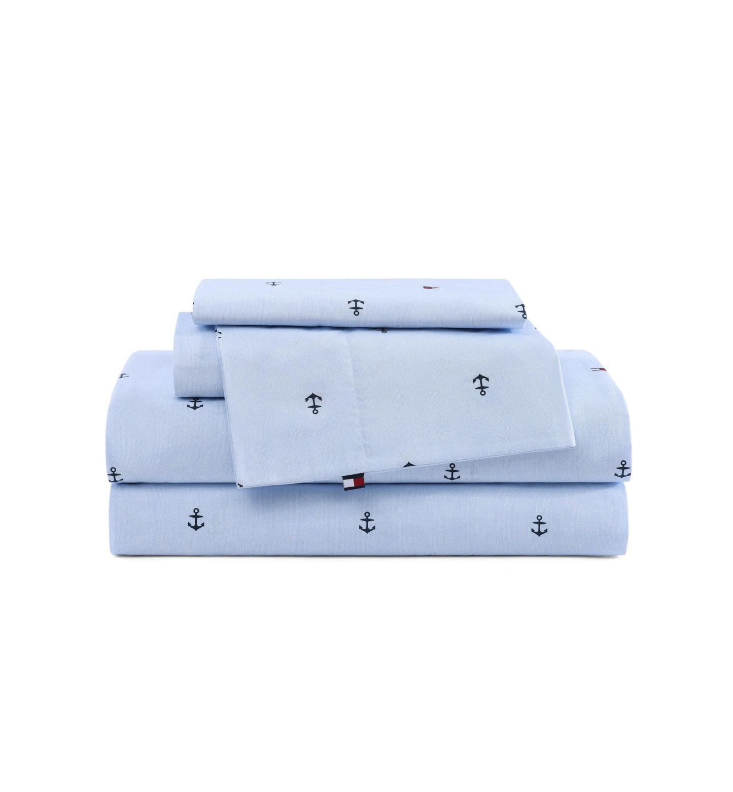 Tommy Hilfiger Printed 200-Thread Count Cotton Percale Sheet Set - Anchor, Flag Pale Blue
