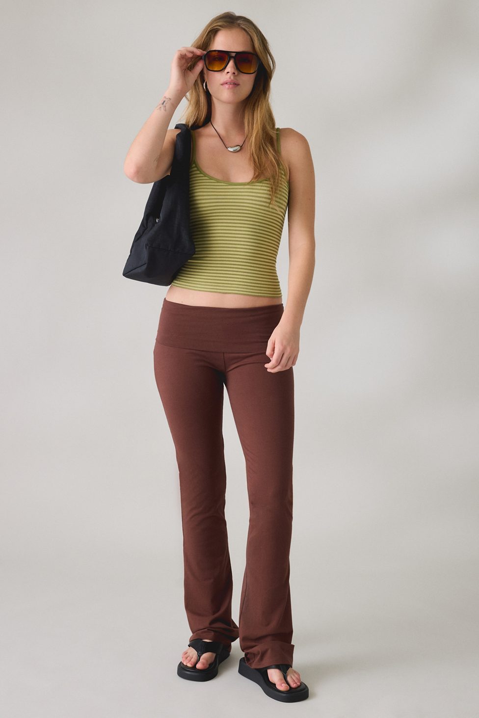 Out From Under Bec Foldover Slim Flare Pants - Chocolate