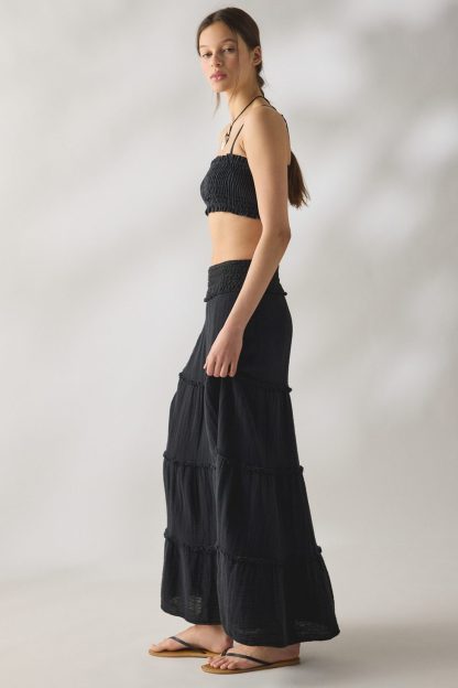 Kimchi Blue On My Mind Smocked Waist Tiered Maxi Skirt - Black