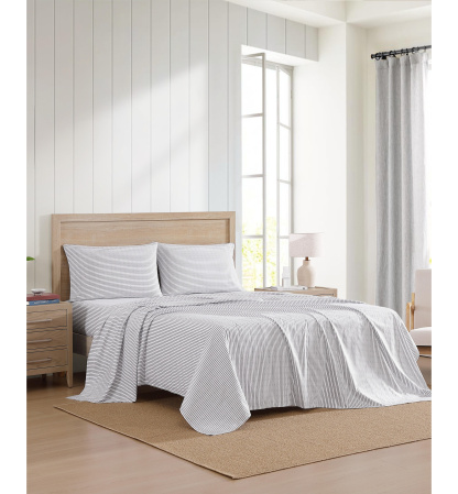 Tommy Hilfiger Printed 200-Thread Count Cotton Percale Sheet Set - Monogram Navy