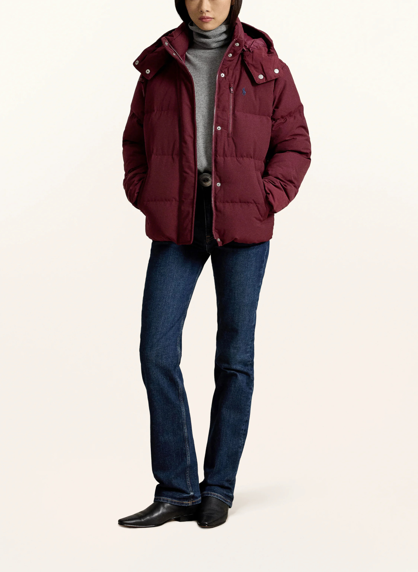 POLO RALPH LAUREN Daunenjacke mit abnehmbarer Kapuze – DUNKELROT