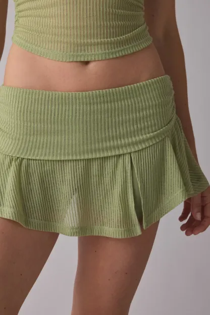 Out From Under Free Spirit Sheer Ribbed Foldover Mini Skort - Khaki