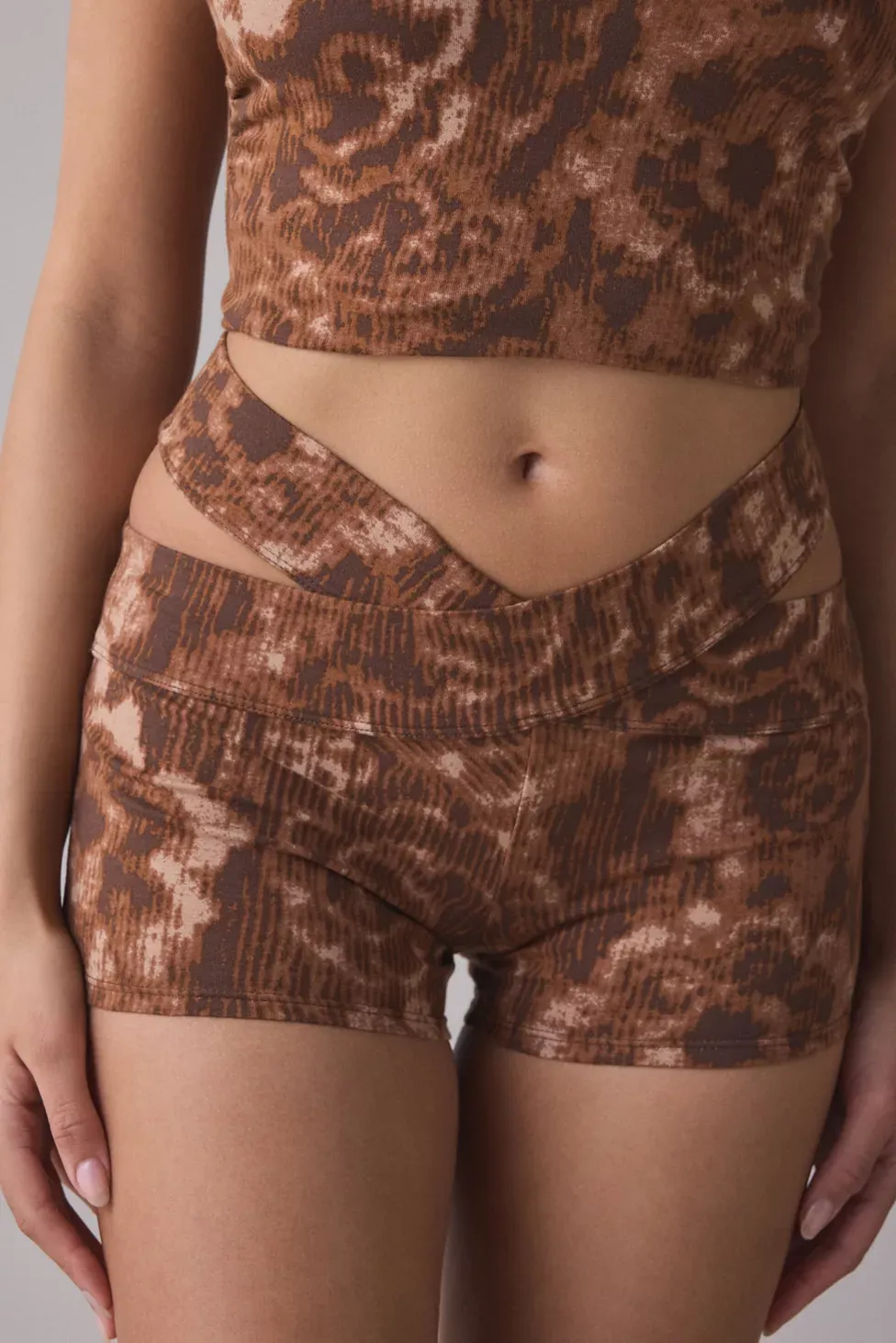 Out From Under Bec Twisted Cutout Bike Shorts - Brown