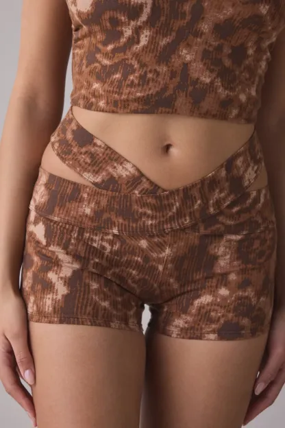 Out From Under Bec Twisted Cutout Bike Shorts - Brown