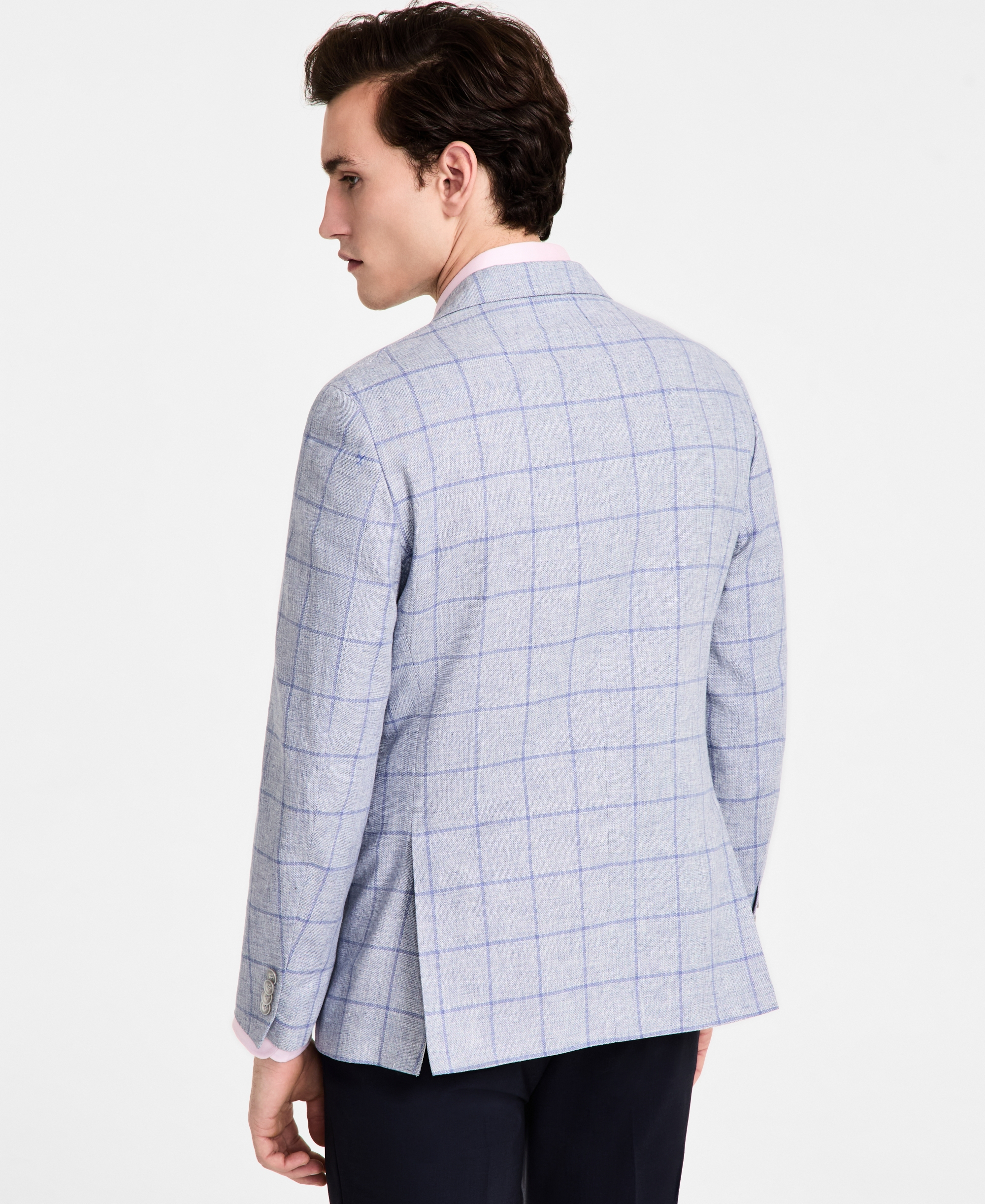 Tommy Hilfiger Men's Modern-Fit Linen-Blend Windowpane Sport Coat - Blue
