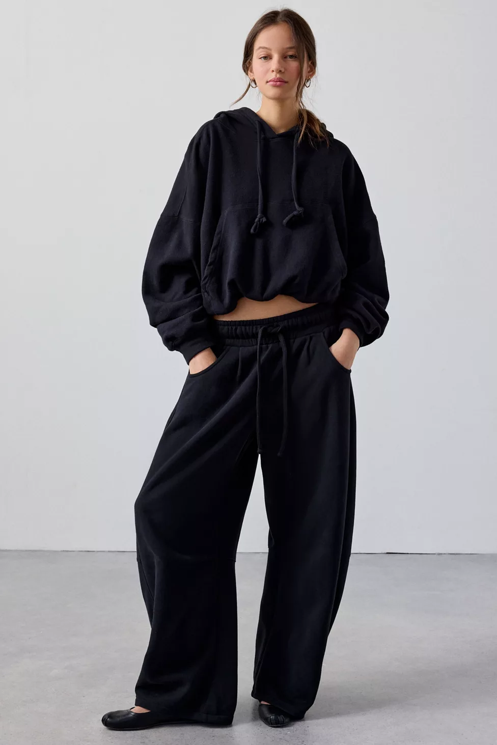 Out From Under Essential Barrel Leg Full Length Sweatpants - Black